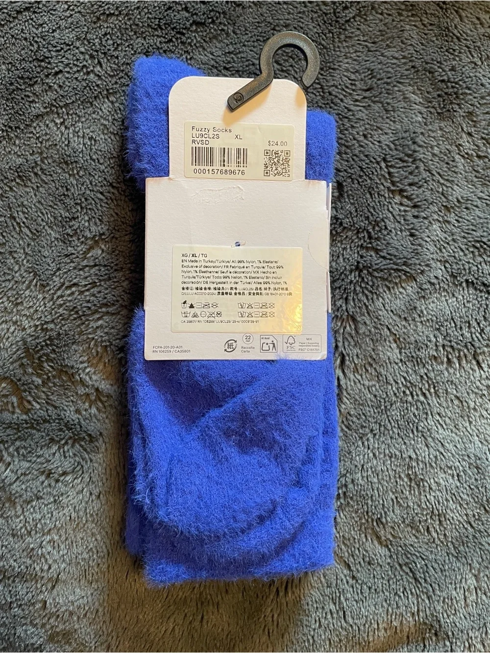 Lululemon Unisex Fuzzy Crew Socks - Riverside Blue - XL - NWT